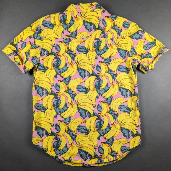 Hawaiian Shirt "One Resolution" with Bananas, Leaves, Pink. Men's (S) - Picture 2 of 7